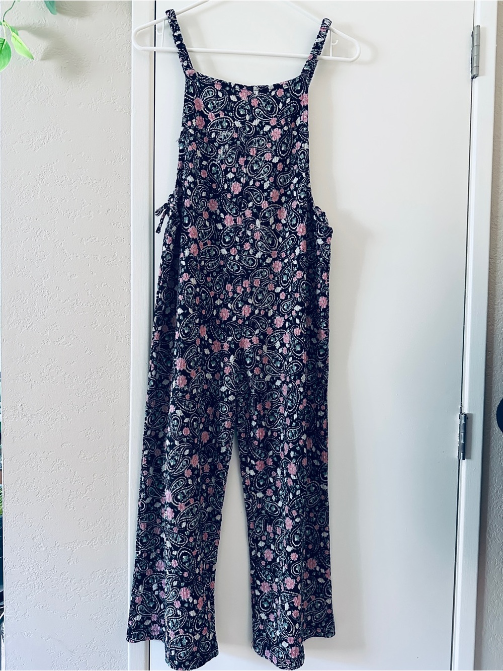 Belle Du Jour Navy Paisley Wide-Leg Jumpsuit Large with Pink Accents
